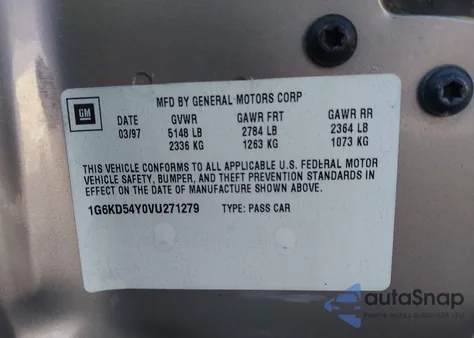 1997 Cadillac Deville Standard z USA, uszkodzony, nr VIN 1G6KD54Y0VU271279